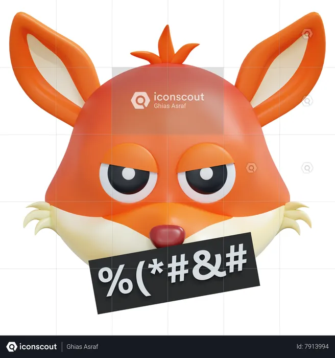 Bad Mouth Fox Emoticon Emoji 3D Icon