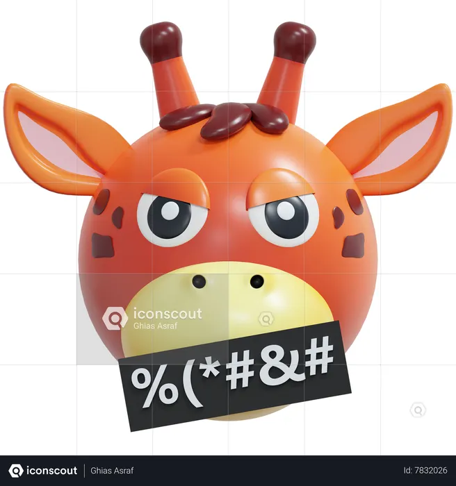 Bad Mouth Giraffe Emoticon Emoji 3D Icon