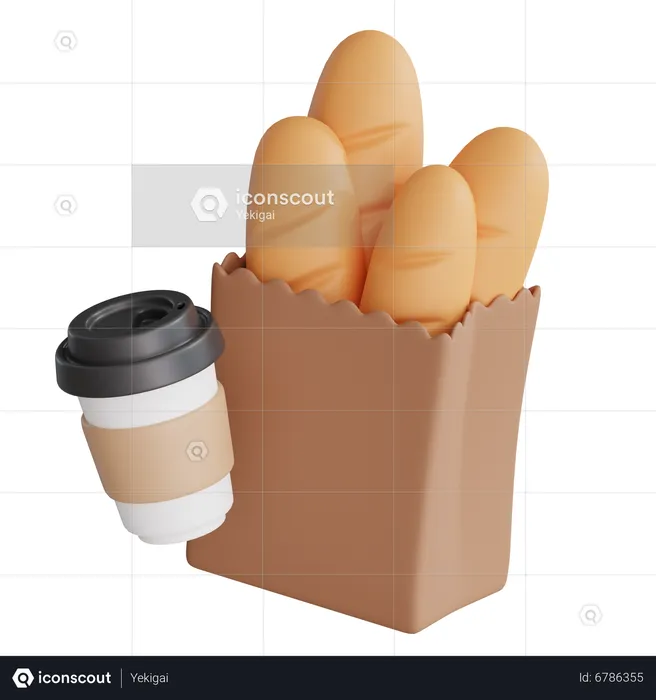 Baguette With Coffee  3D Icon