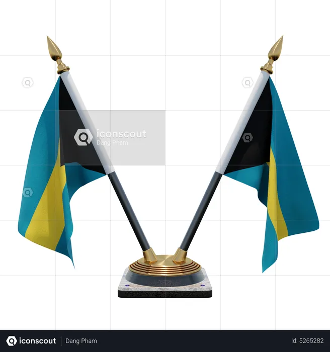 Bahamas Double (V) Desk Flag Stand Flag 3D Icon