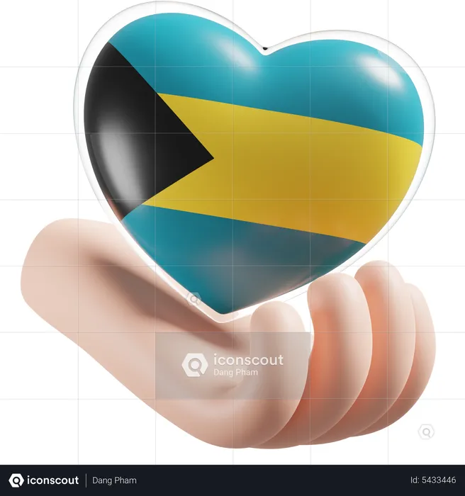 Bahamas Flag Heart Hand Care Flag 3D Icon