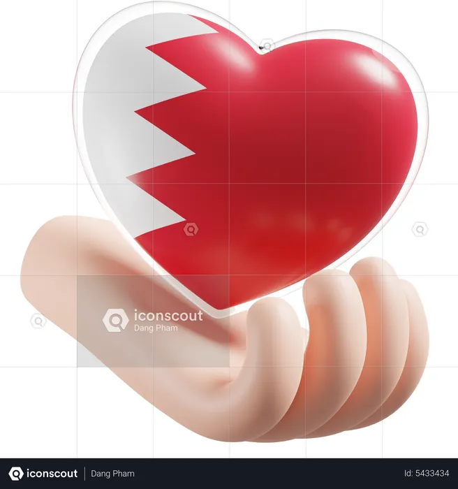 Bahrain Flag Heart Hand Care Flag 3D Icon