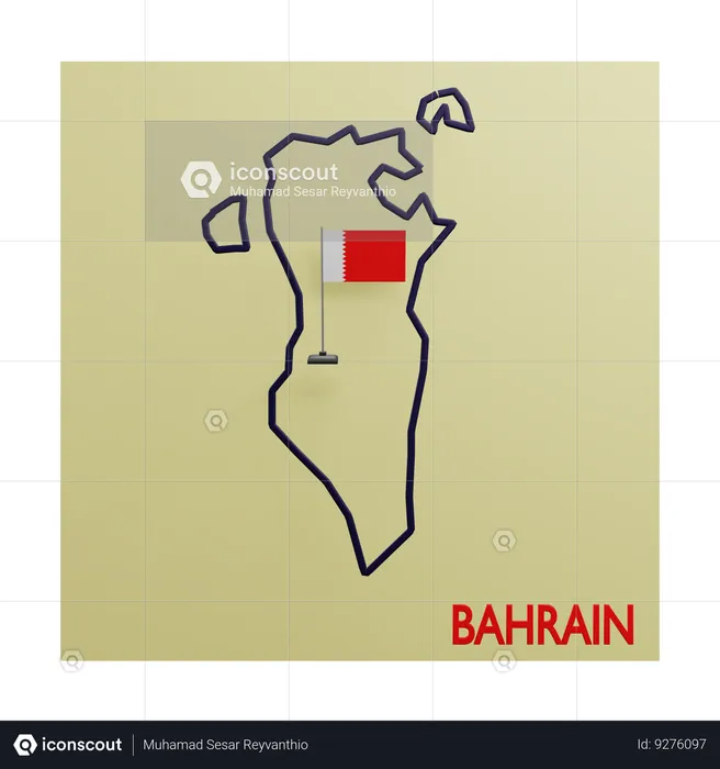 Bahrain Map Flag 3D Icon