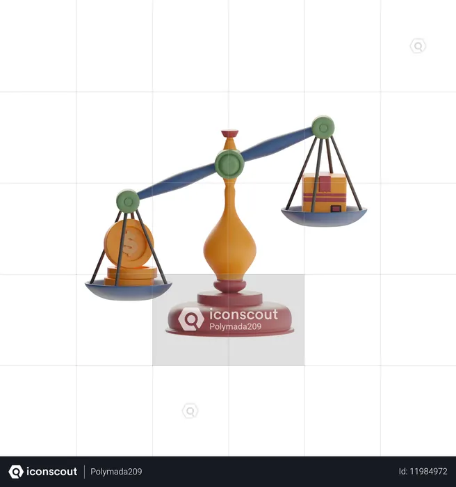 Balance Scale With Coin And Box  3D Icon