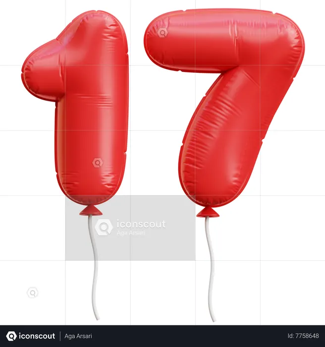 Balão número 17  3D Icon