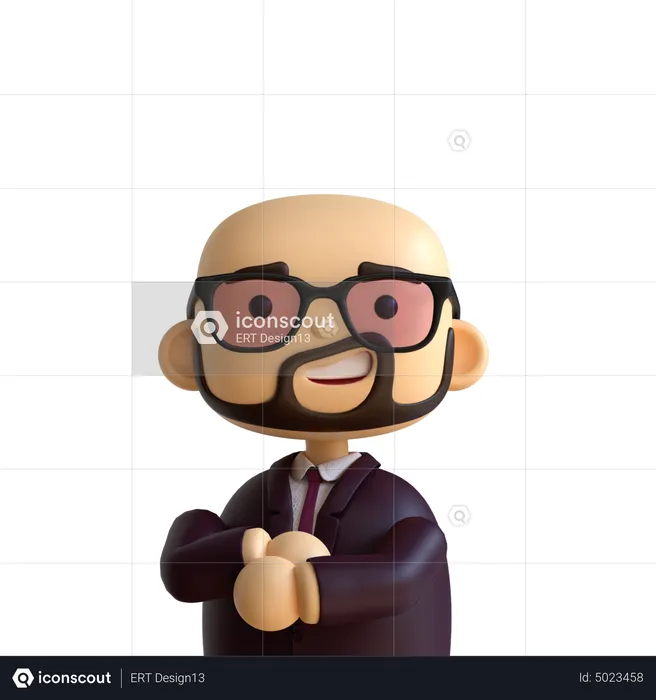 Bald Beard Businessman  3D Icon