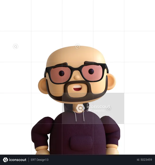 Bald Beard Man  3D Icon