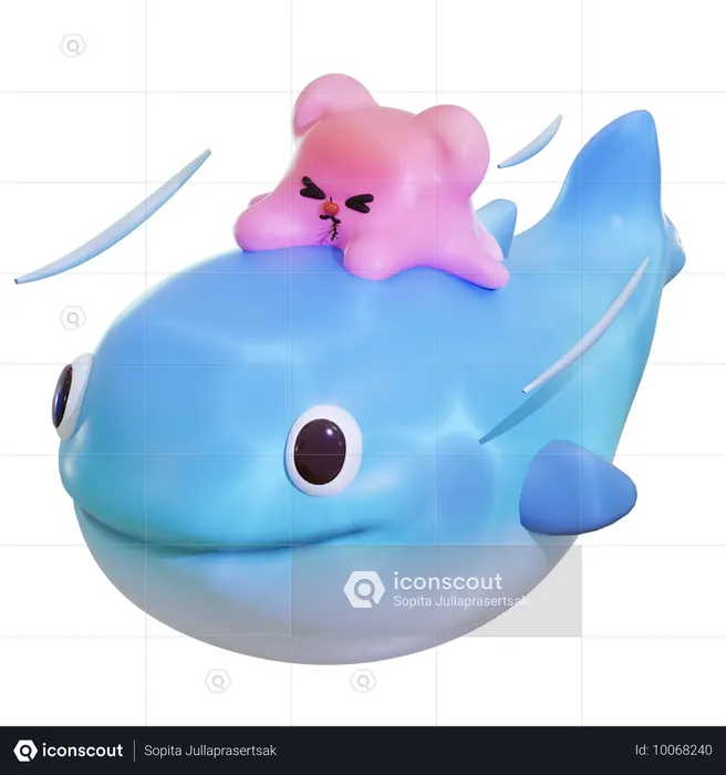 Baleine avec un ami poulpe  3D Icon