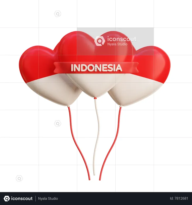 Ballon coeur drapeau indonésien  3D Icon