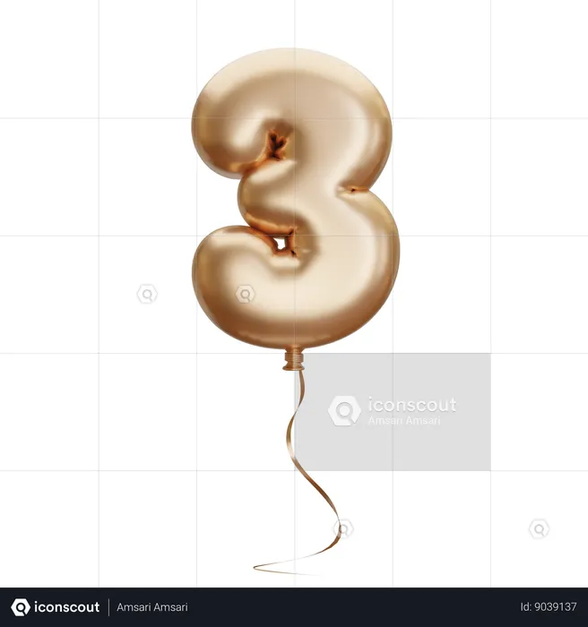 Balloon Number Three Emoji 3D Icon