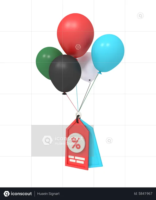 Balloon With Discount Badge  3D Icon