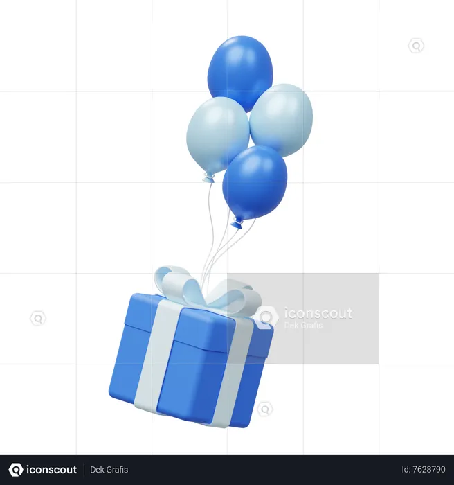 Balloon With Gift Box  3D Icon