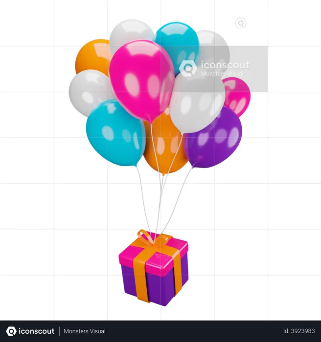 Balloon with gift box  3D Illustration