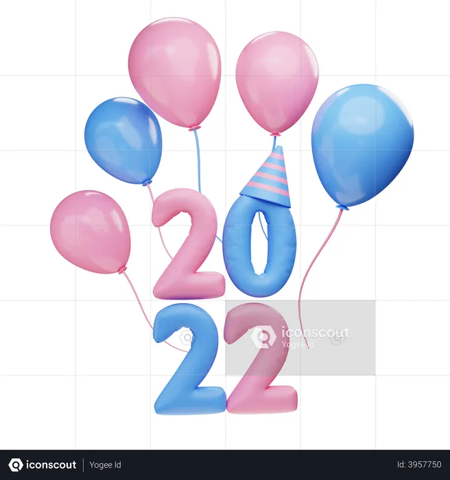 Balloons of 2022  3D Illustration