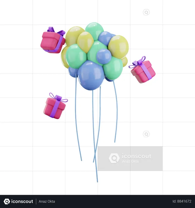 Balloons with birthday gifts  3D Icon