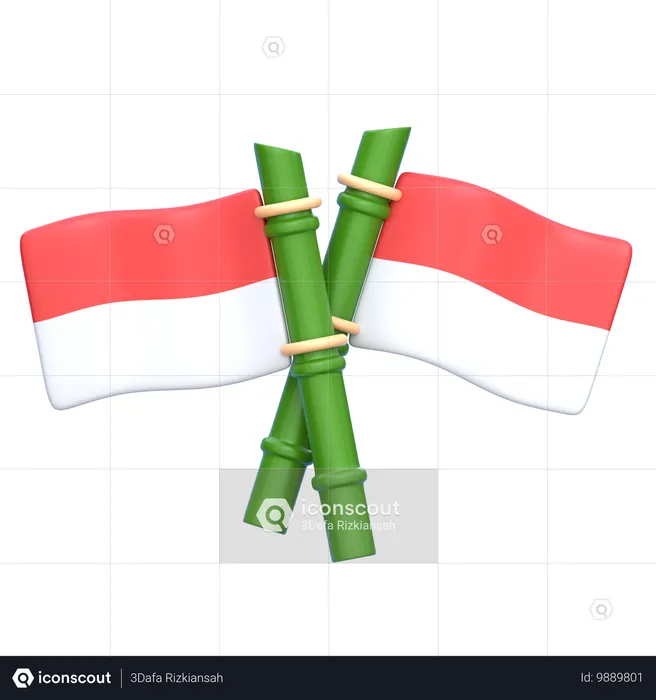 Bamboo Indonesia Flag  3D Icon