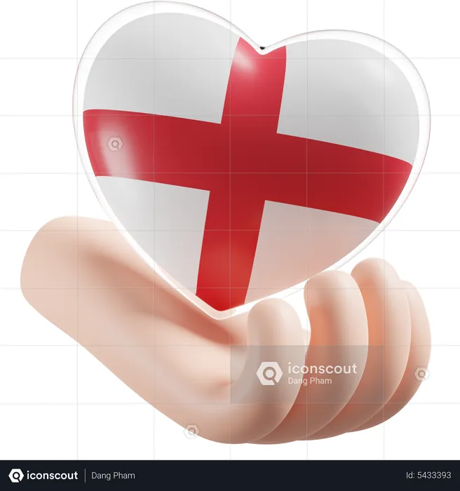 Cuidados com as mãos e coração com bandeira da Inglaterra Flag 3D Icon