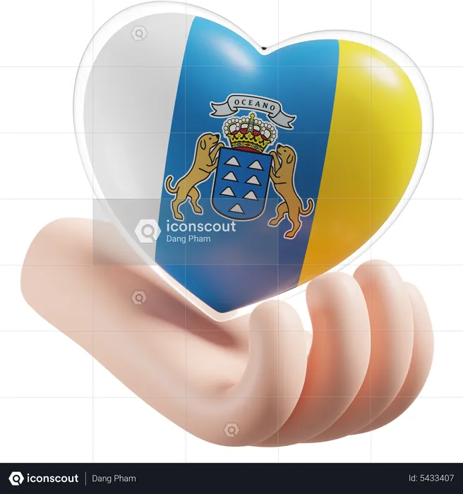 Cuidados com as mãos e coração com bandeira das Ilhas Canárias Flag 3D Icon
