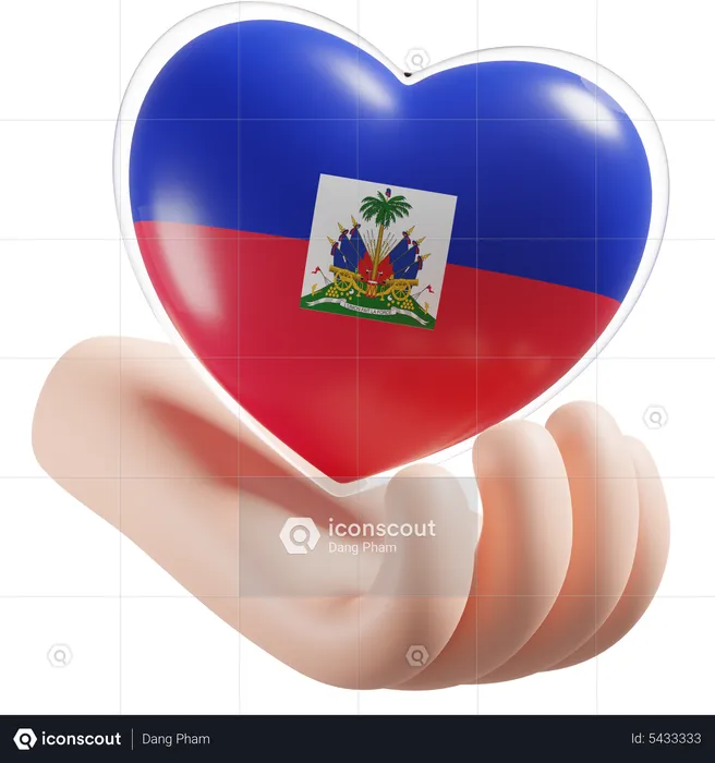 Cuidados com as mãos e coração com bandeira do Haiti Flag 3D Icon