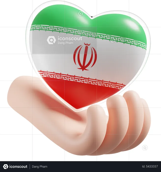Cuidados com as mãos e coração com bandeira do Irã Flag 3D Icon