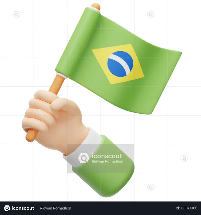 Bandera de Brasil en mano Flag 3D Icon