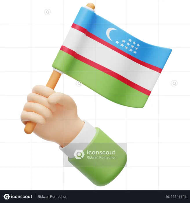 Uzbekistán flag in hand Flag 3D Icon