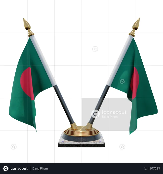 Support de drapeau de bureau double du Bangladesh Flag 3D Flag