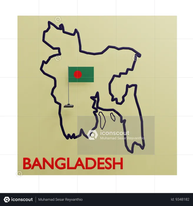 Bangladesh map Flag 3D Icon