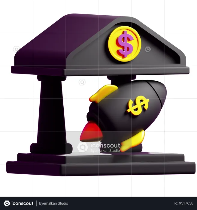 Bank And Rocket  3D Icon