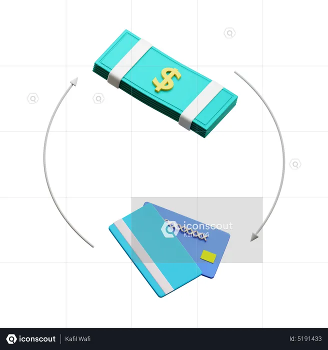 Bank Card Exchange With Banknote  3D Icon