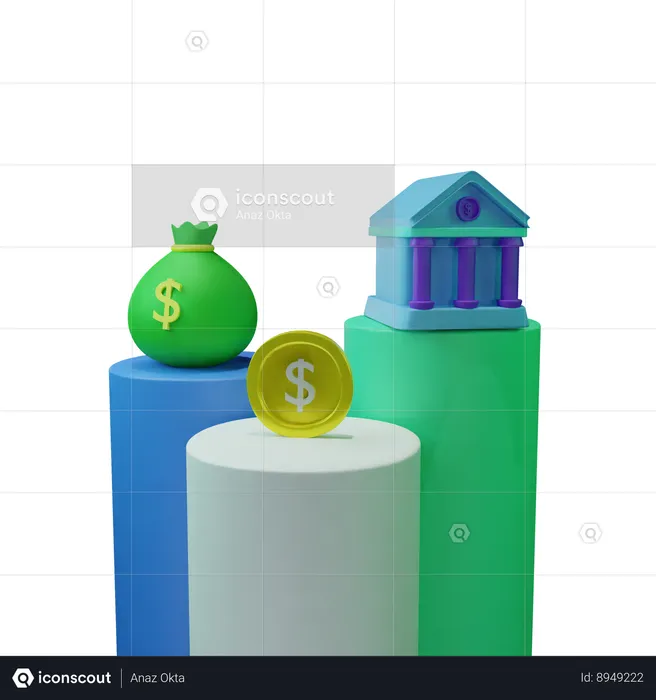 Bank with money bag  3D Icon