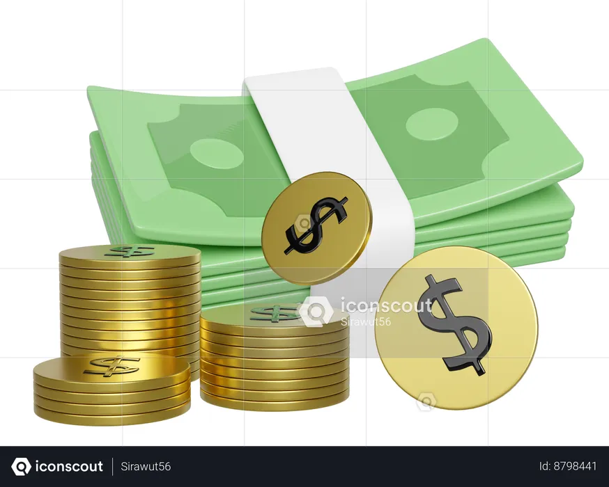 Banknote Stack With Coin  3D Icon
