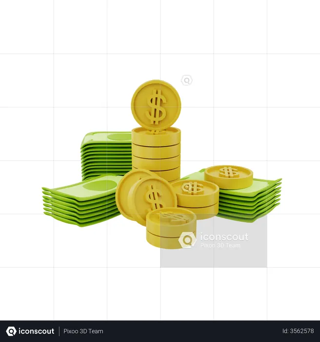 Banknotes And Coin  3D Illustration