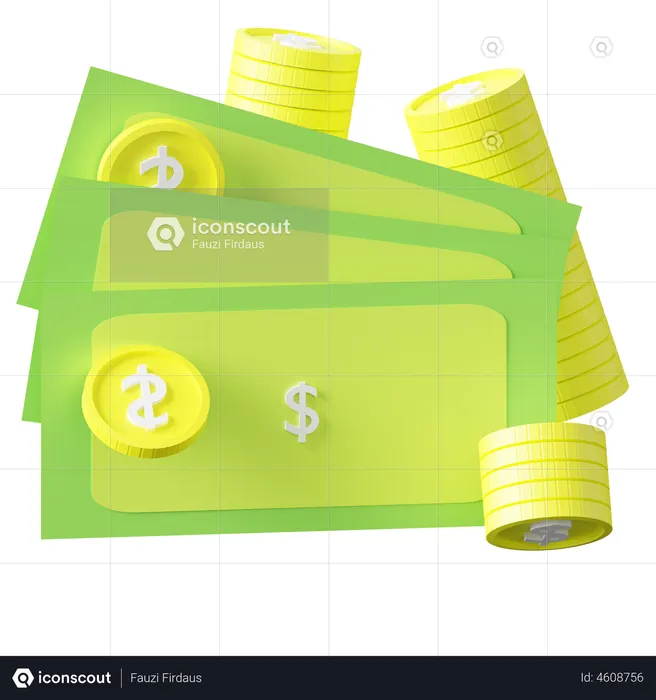 Banknotes And Piles Of Coins  3D Icon