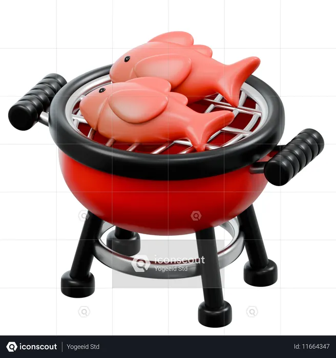 Barbecue Grill With Fish  3D Icon
