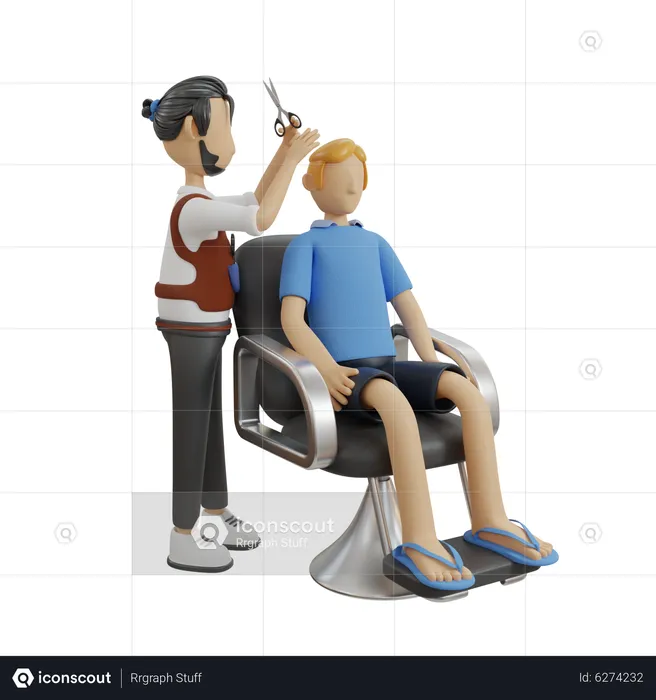 Barber cutting hair of man  3D Illustration