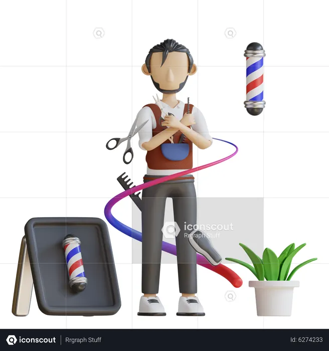 Barber standing in shop  3D Illustration