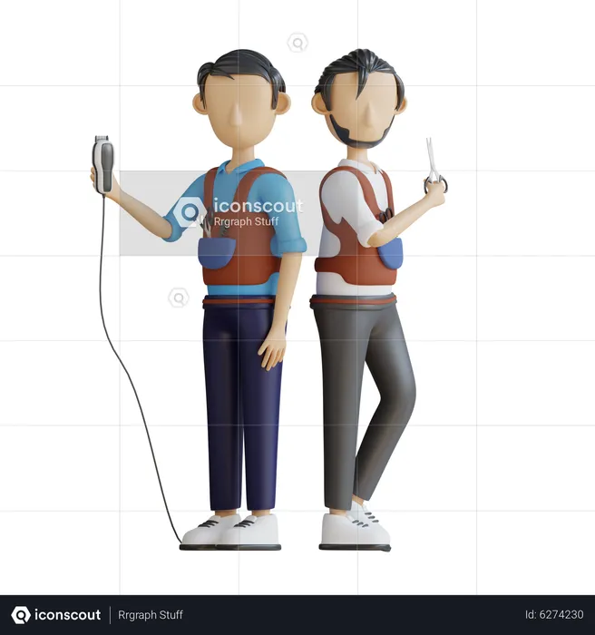 Barbers standing together  3D Illustration