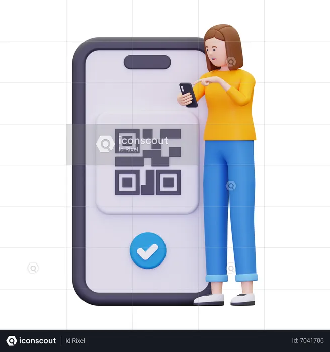 Woman Scanning Barcodes Using A Smartphone  3D Illustration