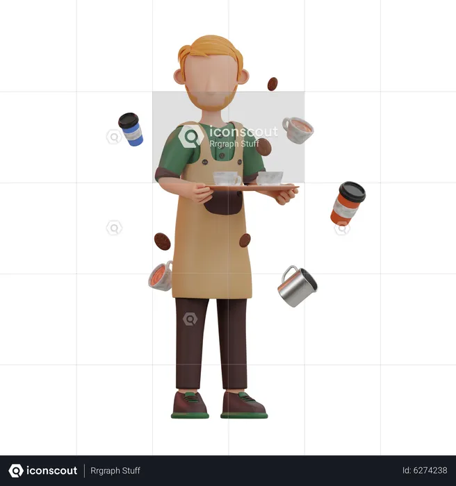 Barista holding coffee  3D Illustration