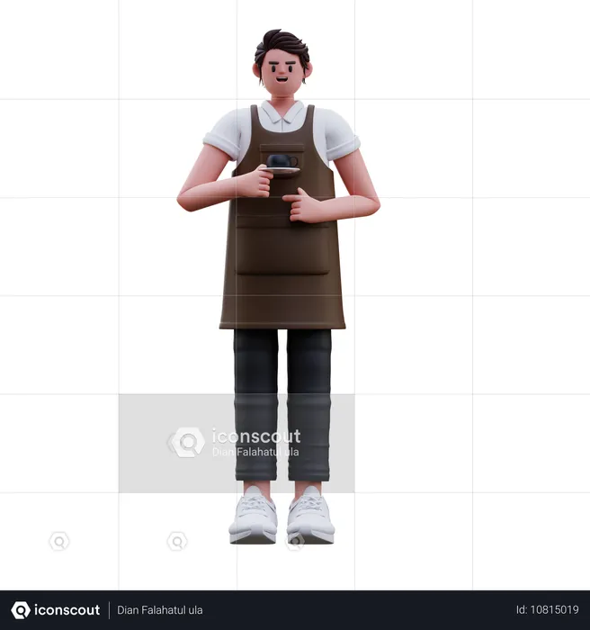 Barista Holding Coffee Cup  3D Illustration