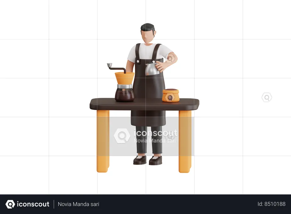 Barista Making Coffee For Customer  3D Illustration