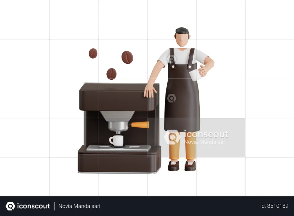 Barista Making Coffee With Coffee Machine  3D Illustration