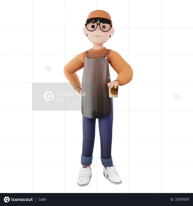 Barista Man holding coffee cup  3D Illustration