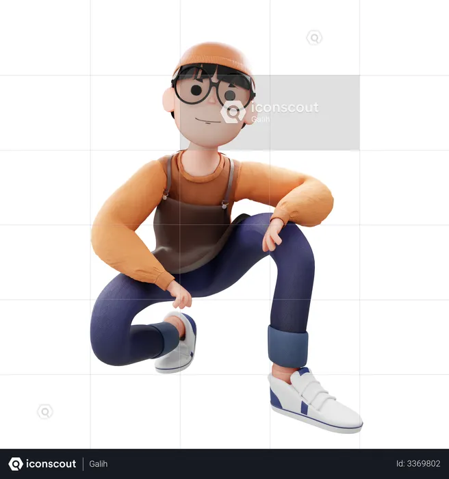 Barista seating on legs and giving pose  3D Illustration