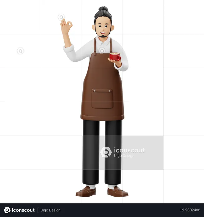 Barista segurando café na mão  3D Icon