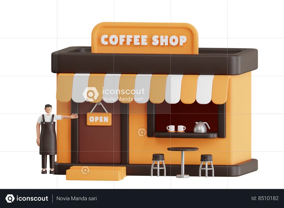 Barista Showing Coffee Shop  3D Illustration