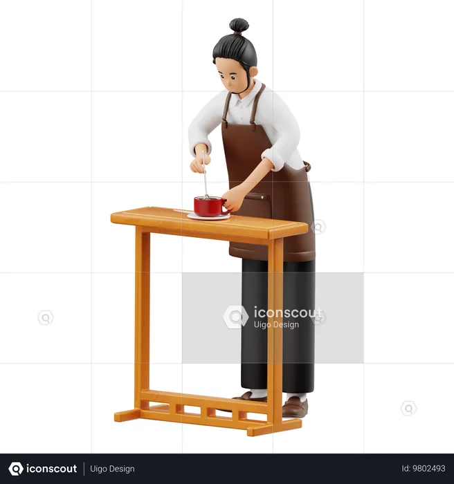 Barista Stirring Coffee  3D Illustration