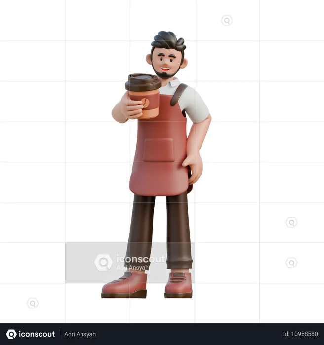 Barista traz xícara de café  3D Illustration