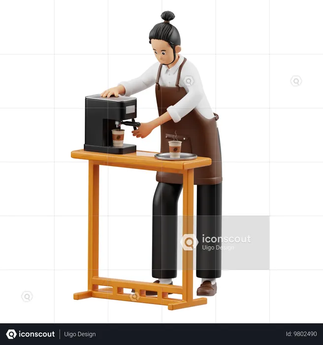 Barista Using Coffee Machine  3D Illustration